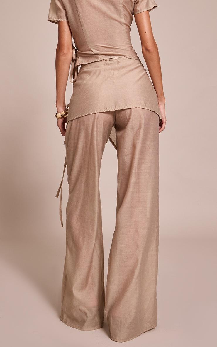 Pretty Little Thing Stone Sheer Organza Tie Detail Straight Leg Pants