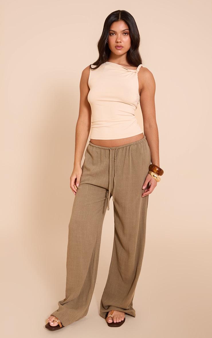 Pretty Little Thing Stone Soft Cotton Twist Detail Long Vest Top