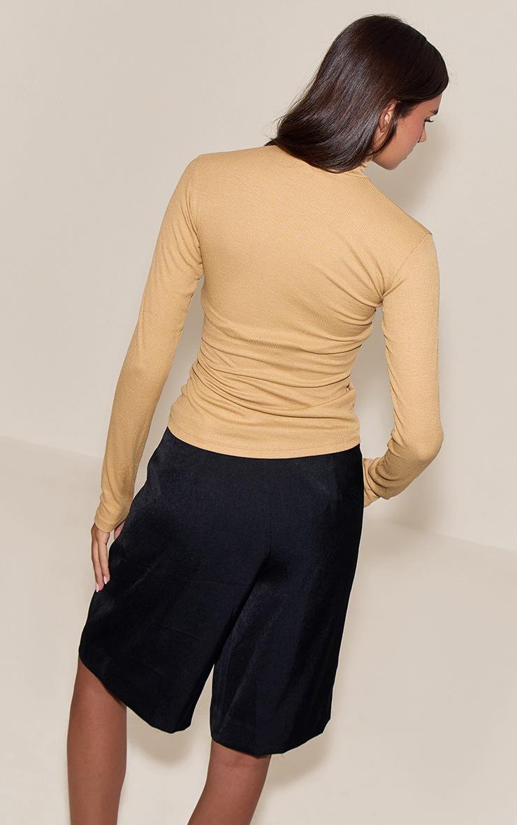 Pretty Little Thing Stone Soft Rib High Neck Fitted Long Sleeved Top