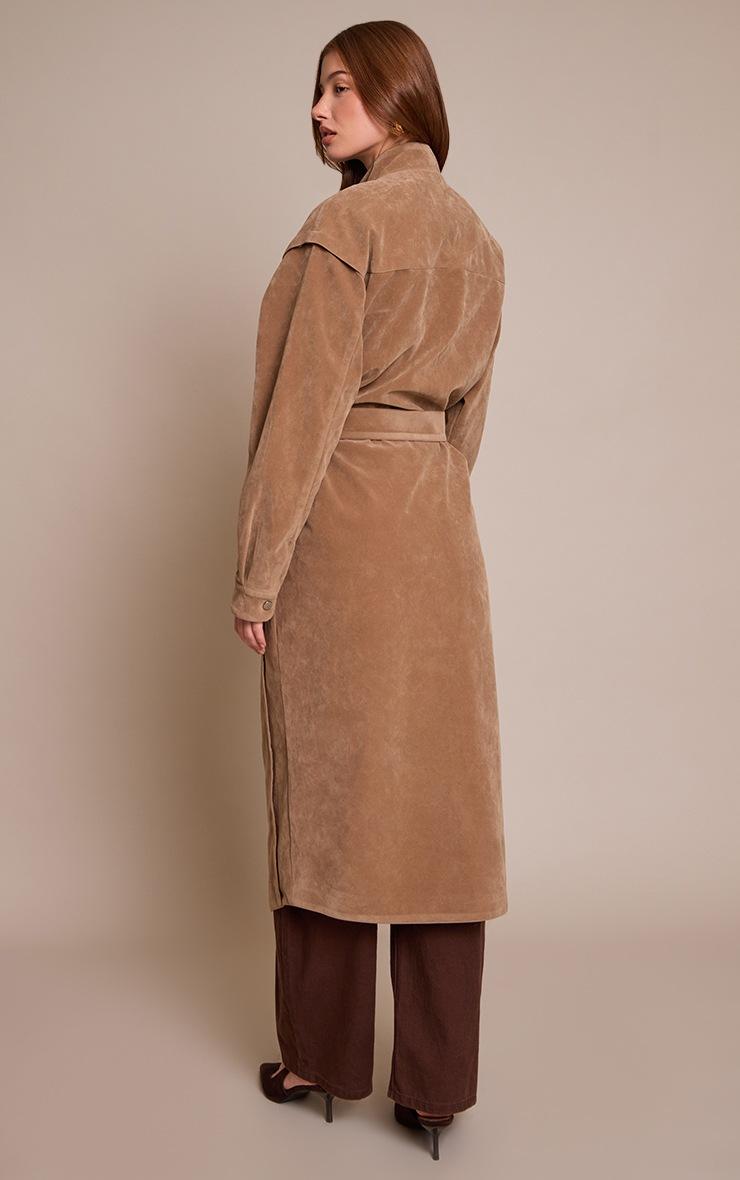 Pretty Little Thing Stone Suede Belted Drop Waist Trench