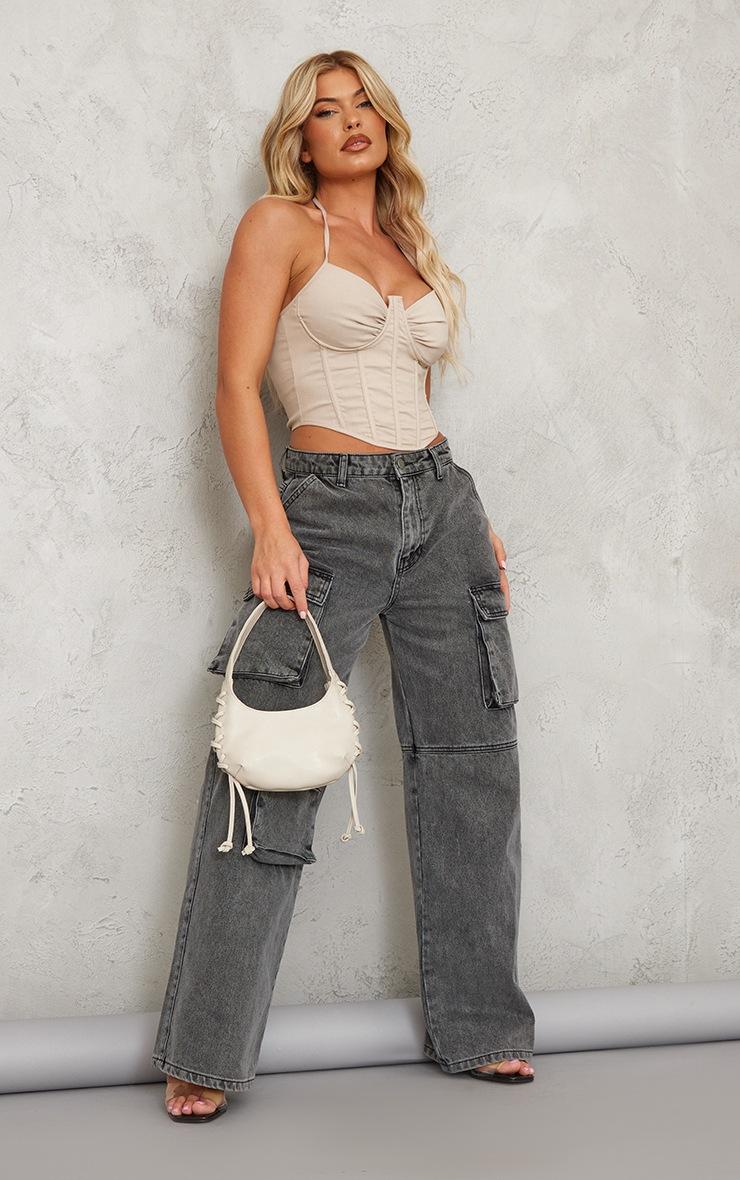 Pretty Little Thing Stone Tailored Look Stretch Woven Halter Corset