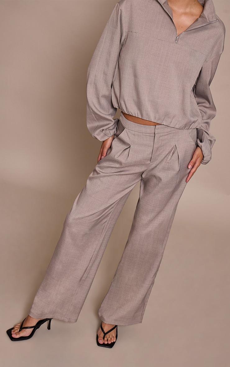 Pretty Little Thing Stone Tailored Pleat Detail Woven Pant