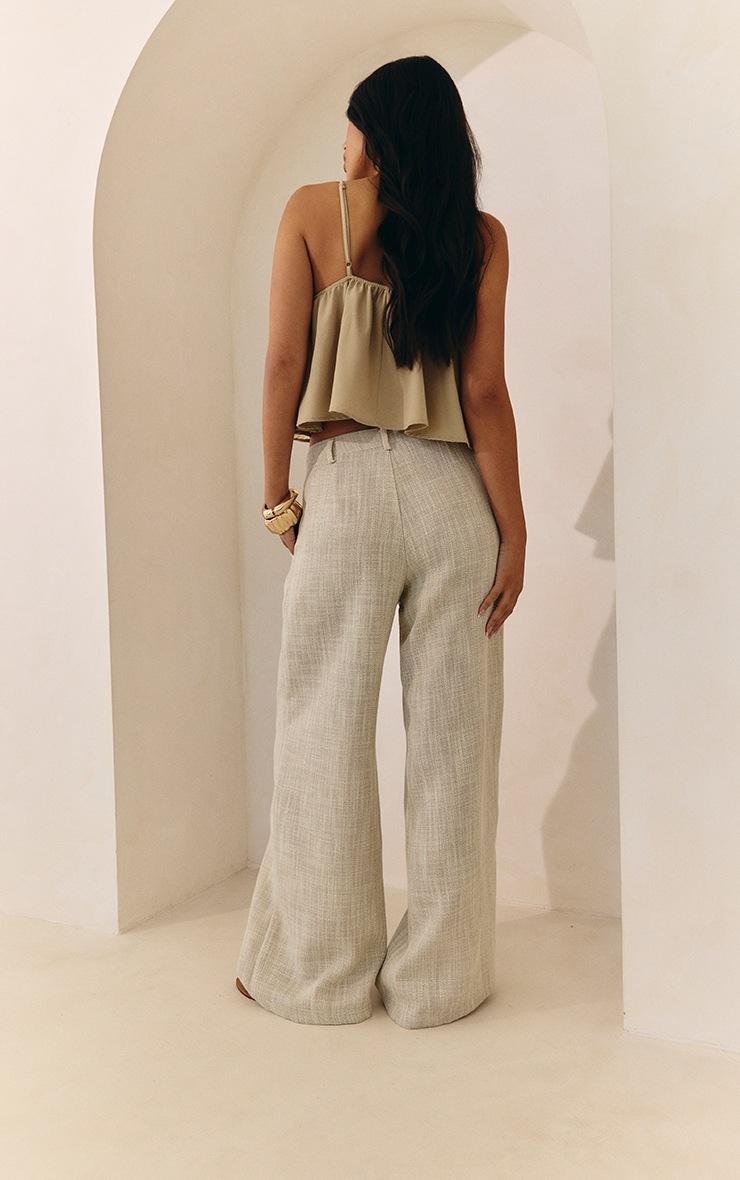 Pretty Little Thing Stone Tailored Tweed Wide Leg Pants
