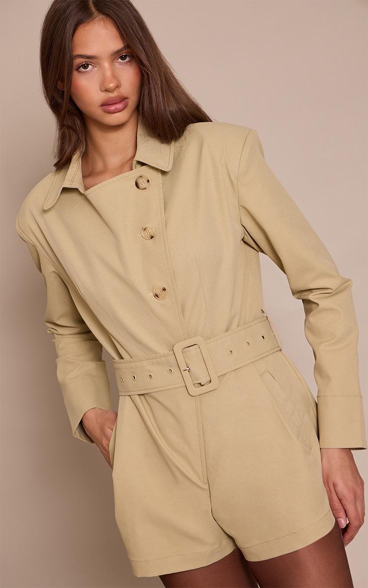 Pretty Little Thing Stone Trench Belt Detail Romper