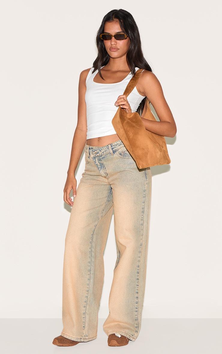 Pretty Little Thing Stone Washed Asymmetrical Waistband Wide Leg Jeans