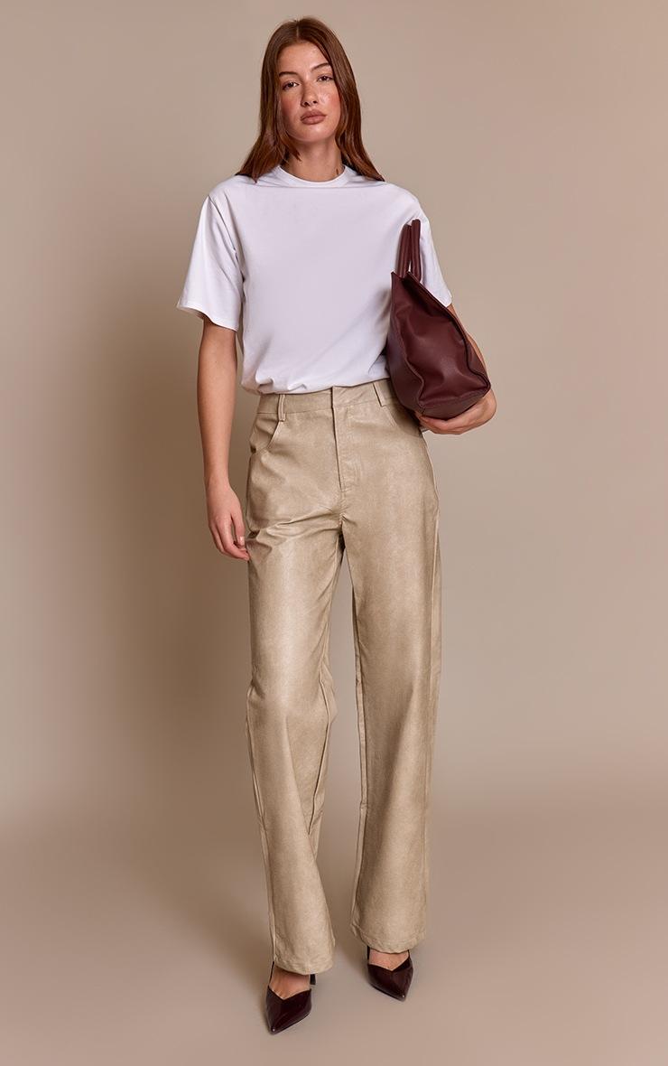 Pretty Little Thing Stone Washed Faux Leather Straight Leg Pants