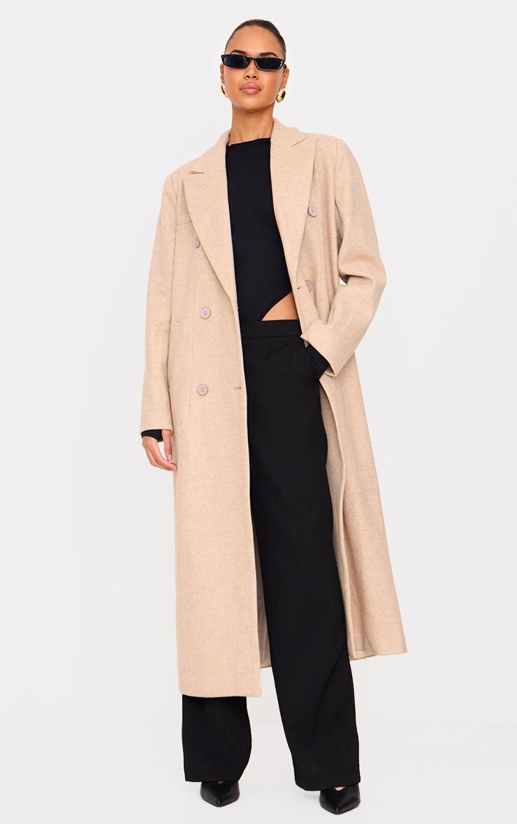 Pretty Little Thing Stone Wool Look Oversized Drop Shoulder Maxi Coat