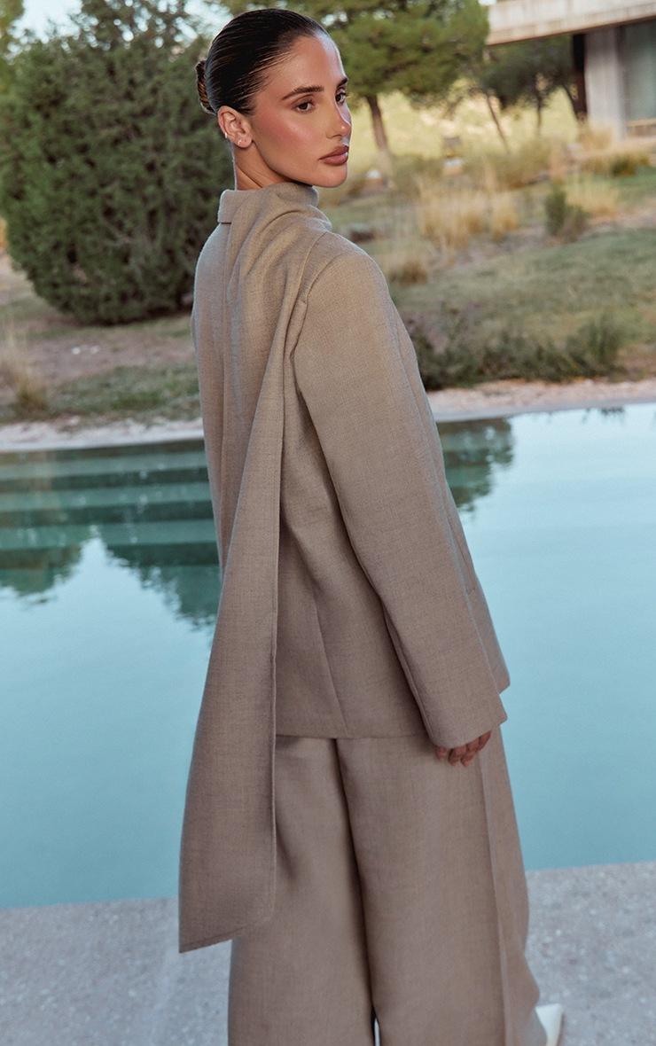 Pretty Little Thing Stone Woven Drape Scarf Detail Oversized Blazer