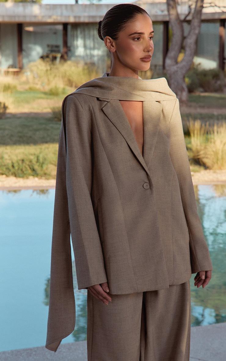 Pretty Little Thing Stone Woven Drape Scarf Detail Oversized Blazer