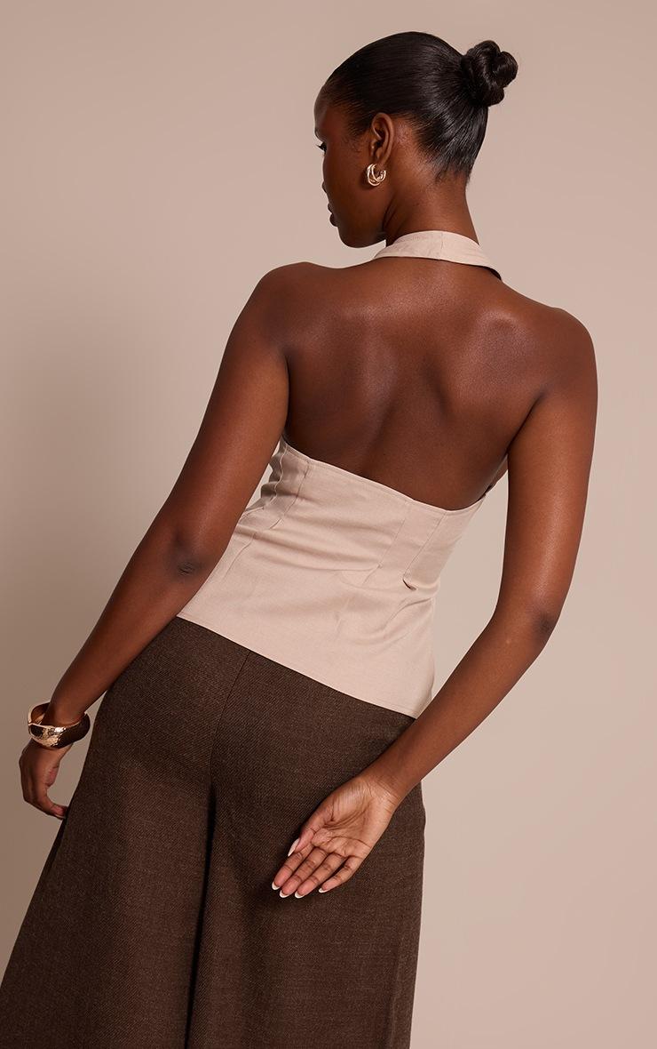 Pretty Little Thing Stone Woven Halterneck Button Down Vest