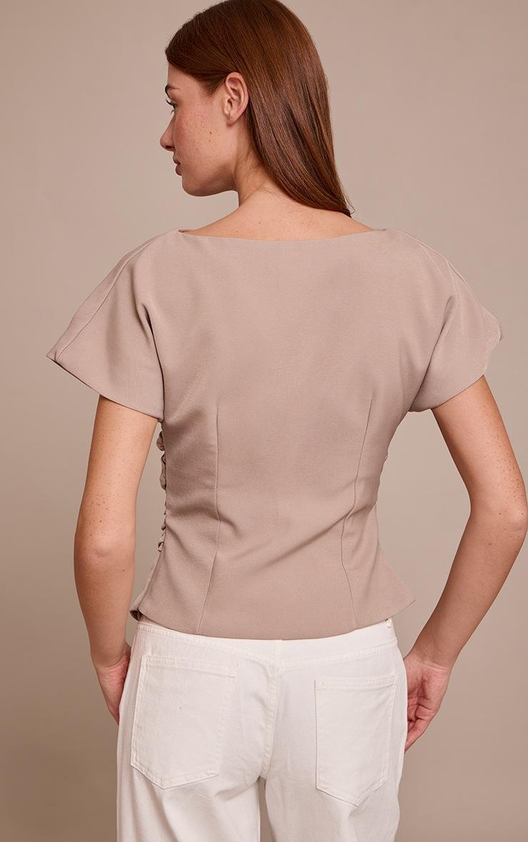 Pretty Little Thing Stone Woven Ruched Cinched Waist Top