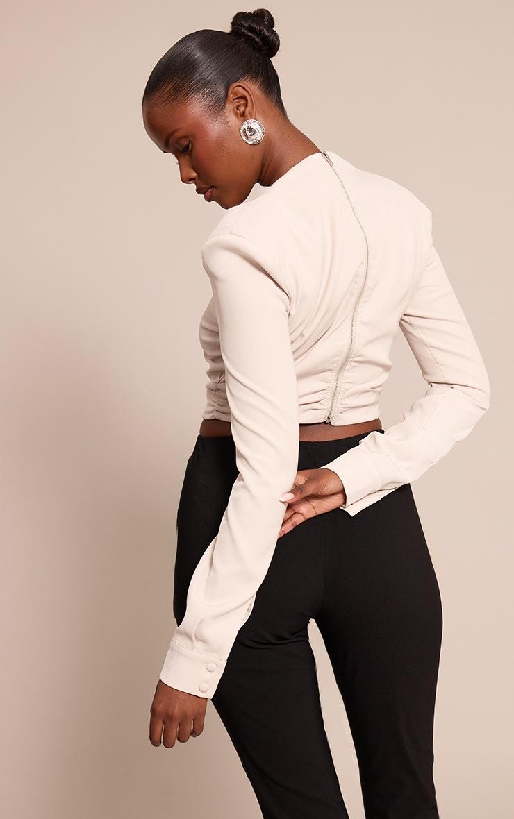 Pretty Little Thing Stone Woven Shoulder Pad Detail Long Sleeve Top