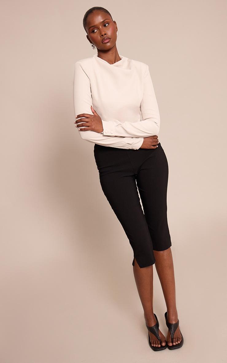 Pretty Little Thing Stone Woven Shoulder Pad Detail Long Sleeve Top