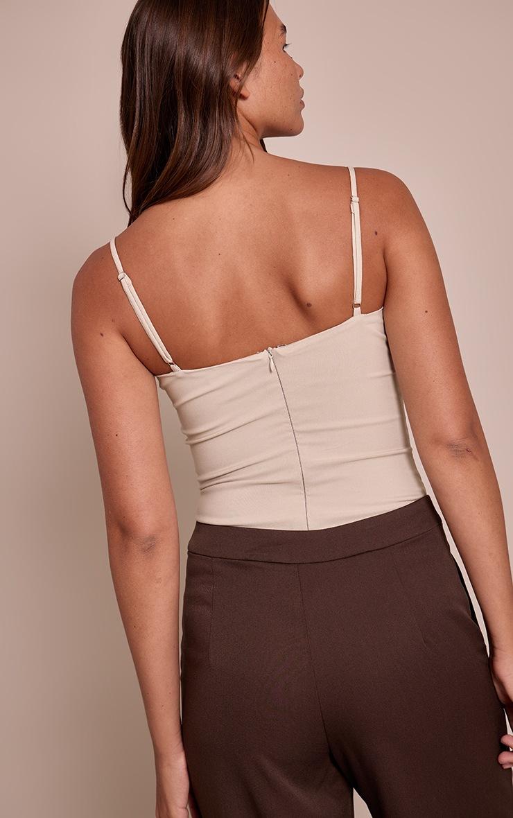 Pretty Little Thing Stone Woven Stretch Strappy Bodysuit