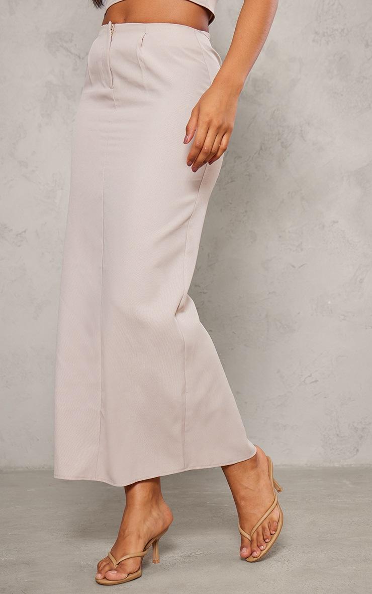 Pretty Little Thing Stone Woven Tailored Maxi Skirt