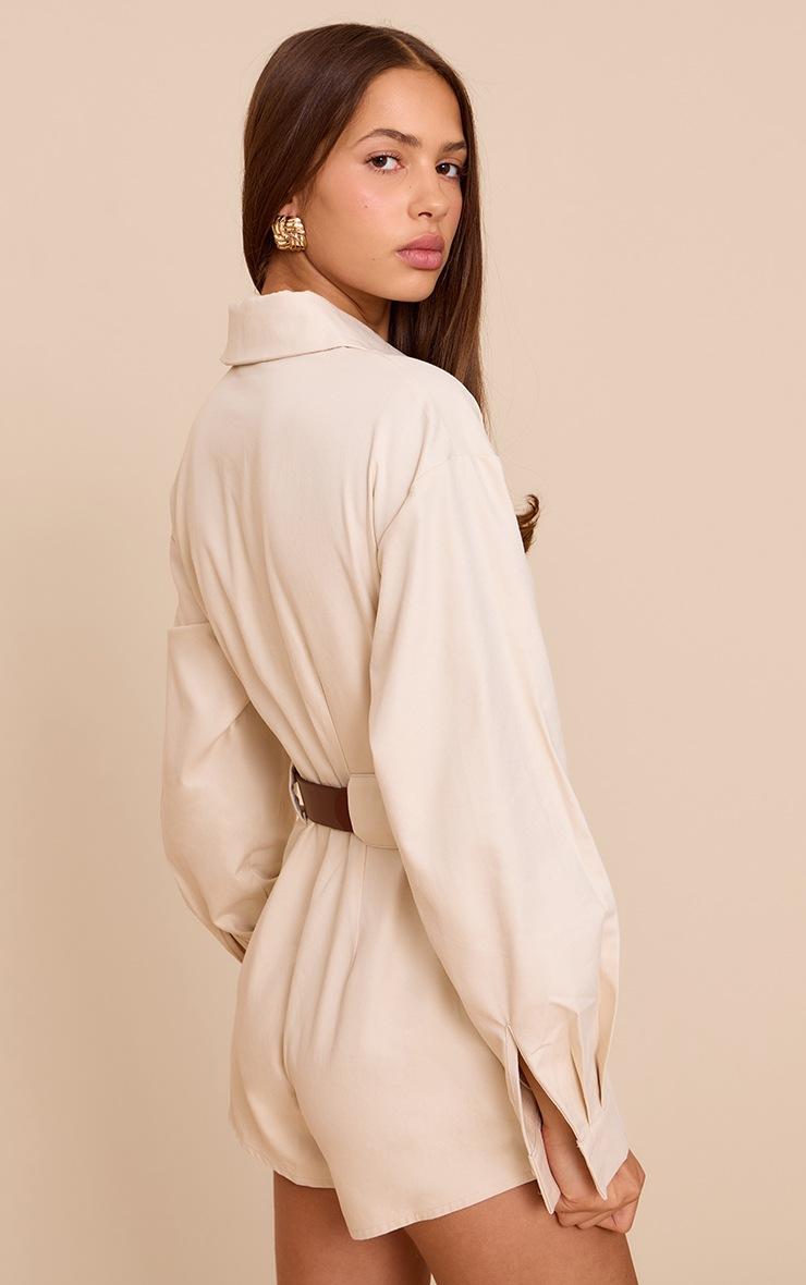 Pretty Little Thing Stone Woven Utility Belted Romper