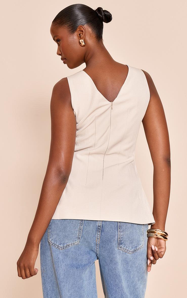 Pretty Little Thing Stone Woven V Neck Longline Top