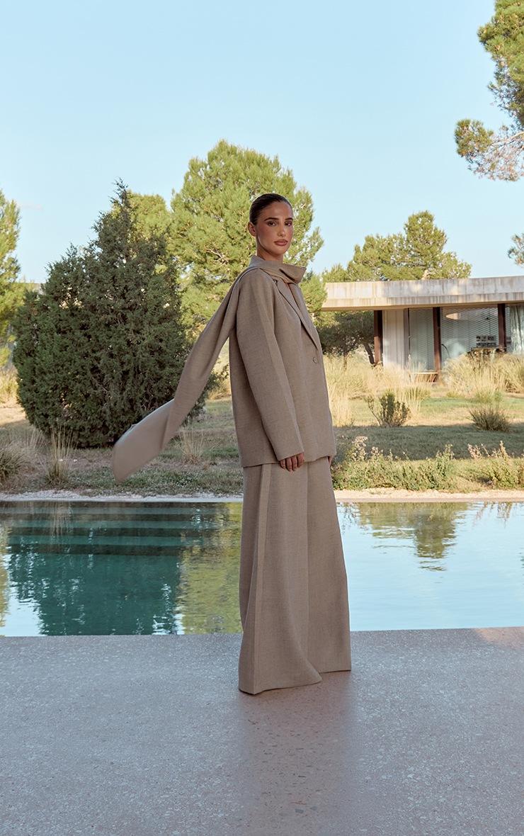 Pretty Little Thing Stone Woven Wide Leg Extreme Pleated Pants