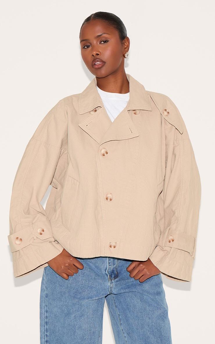 Pretty Little Thing Stone Wrap Over Detail Canvas Trench Coat