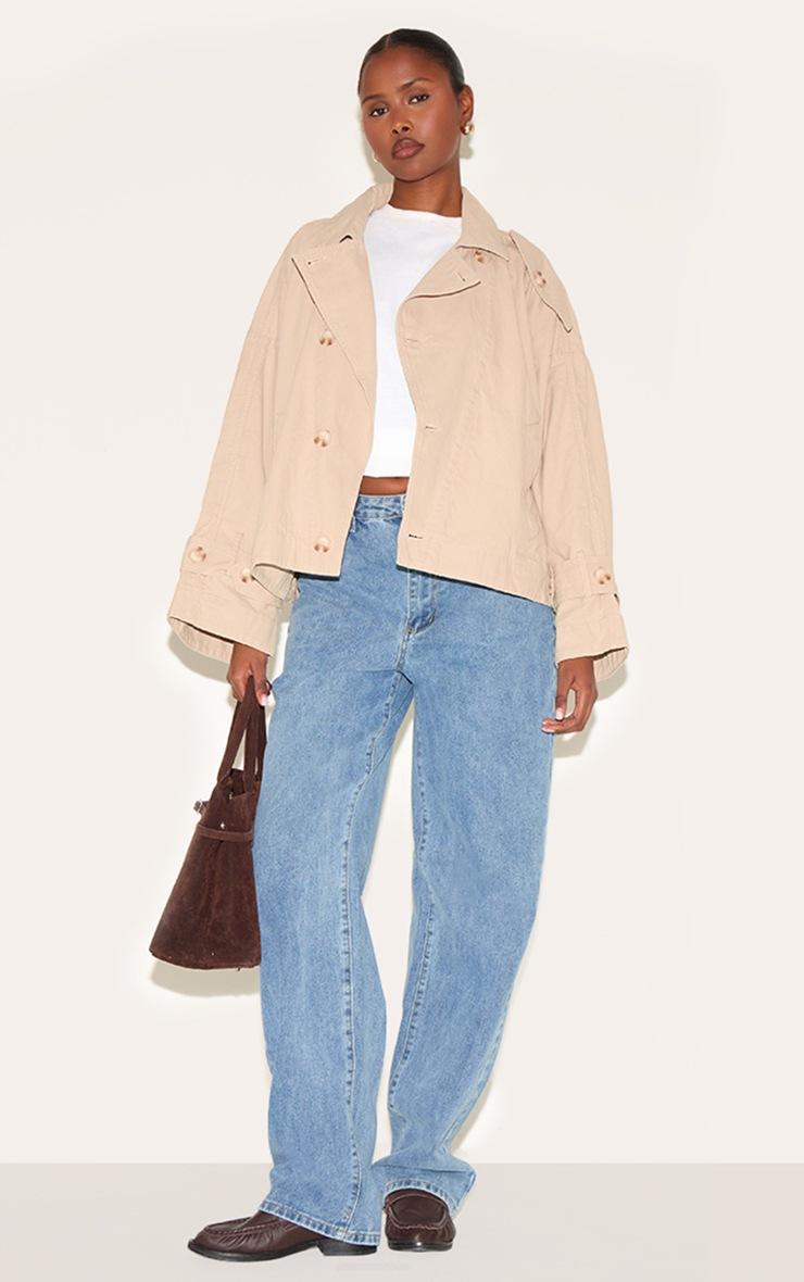 Pretty Little Thing Stone Wrap Over Detail Canvas Trench Coat