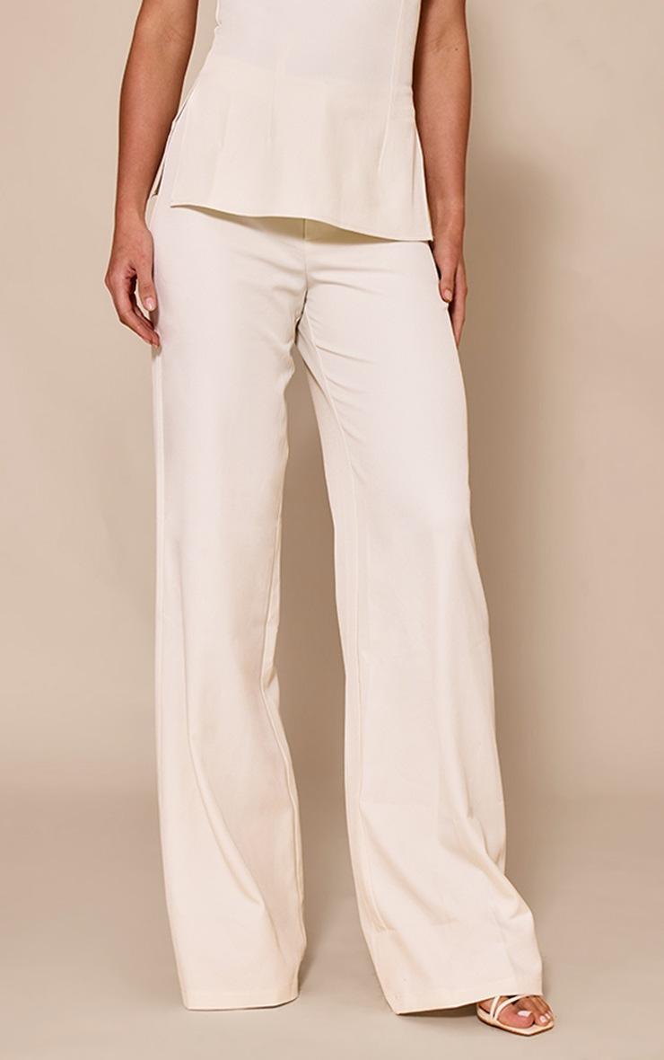 Pretty Little Thing Tall Almond Mid Rise Tailored Wide Leg Pants