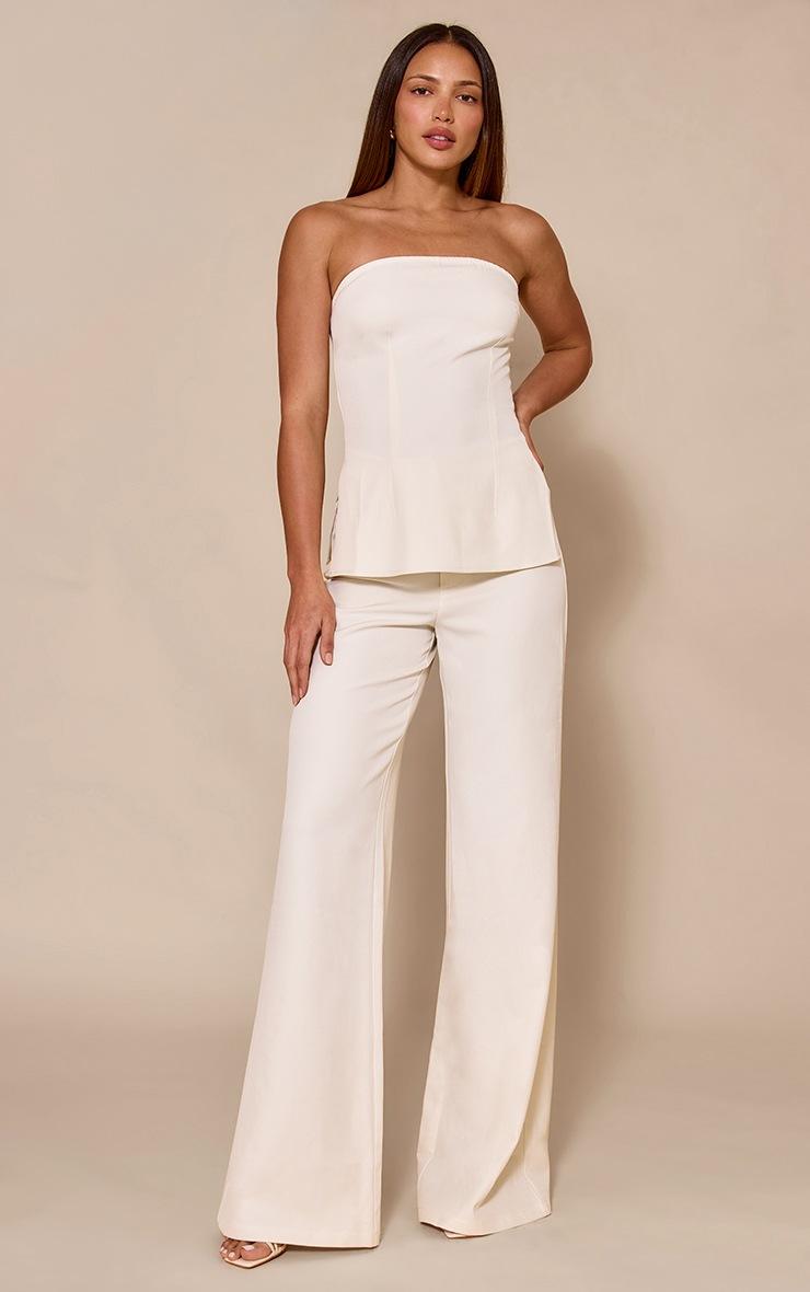 Pretty Little Thing Tall Almond Mid Rise Tailored Wide Leg Pants