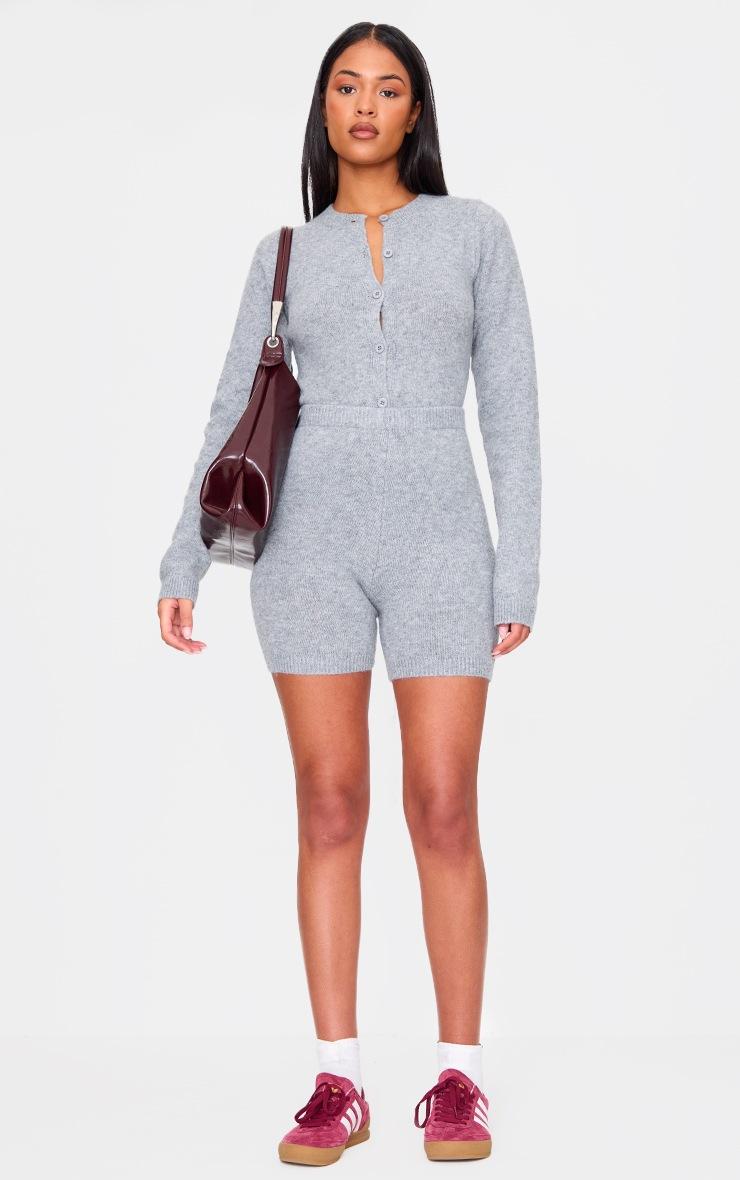 Pretty Little Thing Tall Ash Grey Soft Knit Button Up Bodysuit