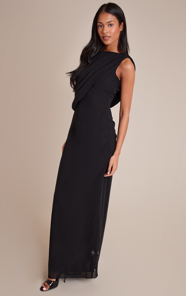 Pretty Little Thing Tall Black Chiffon Wrap Detail Maxi Dress