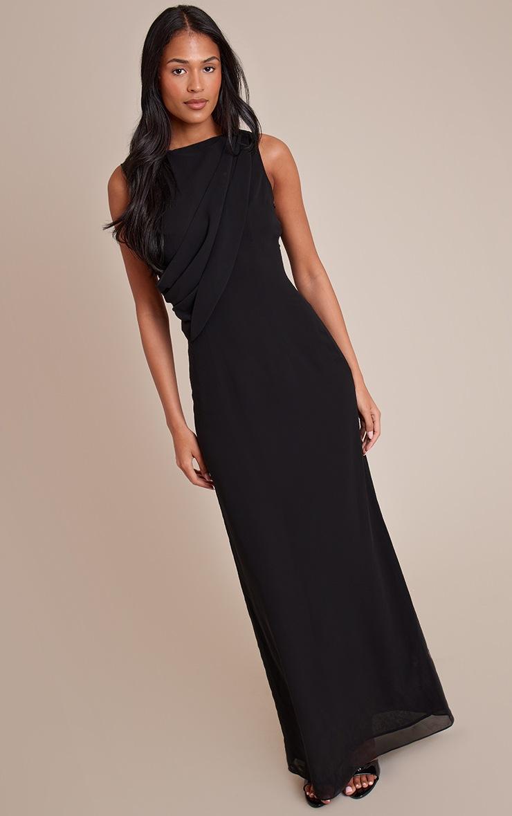 Pretty Little Thing Tall Black Chiffon Wrap Detail Maxi Dress