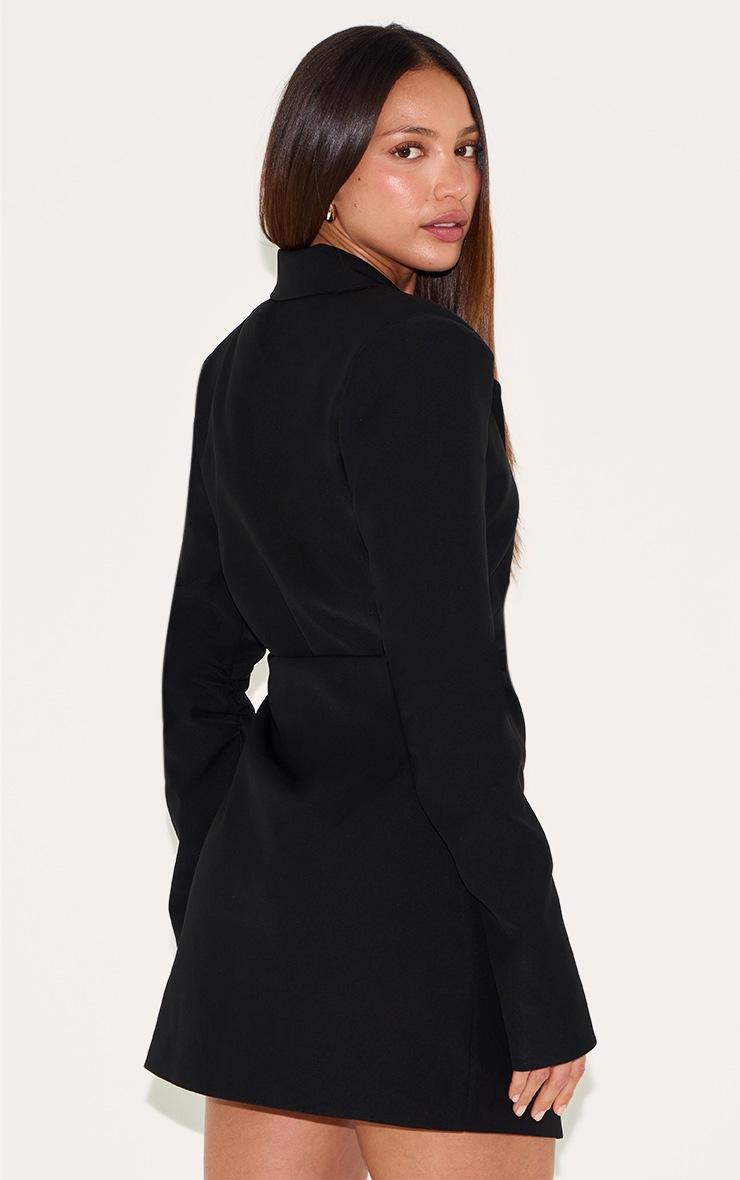 Pretty Little Thing Tall Black Cinched Waist Detail Ruched Blazer Dress