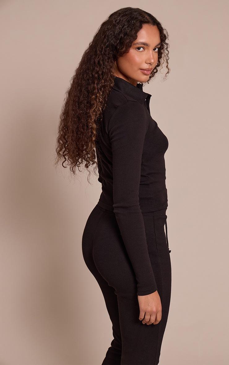 Pretty Little Thing Tall Black Collared Long Sleeve Rib Top