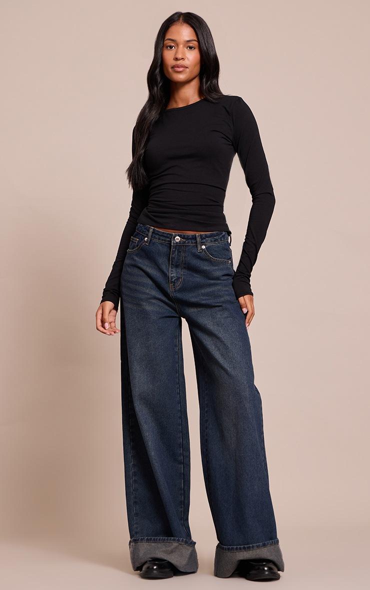 Pretty Little Thing Tall Black Crew Neck Cotton Long Sleeve Top