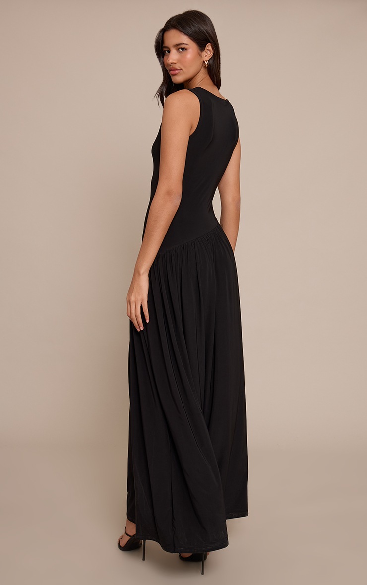 Pretty Little Thing Tall Black Double Layer Soft Touch Asymmetric Maxi Dress