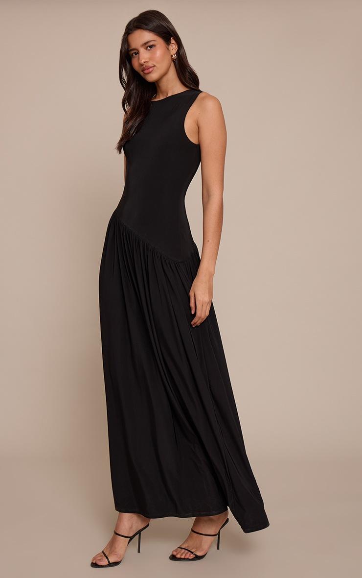 Pretty Little Thing Tall Black Double Layer Soft Touch Asymmetric Maxi Dress