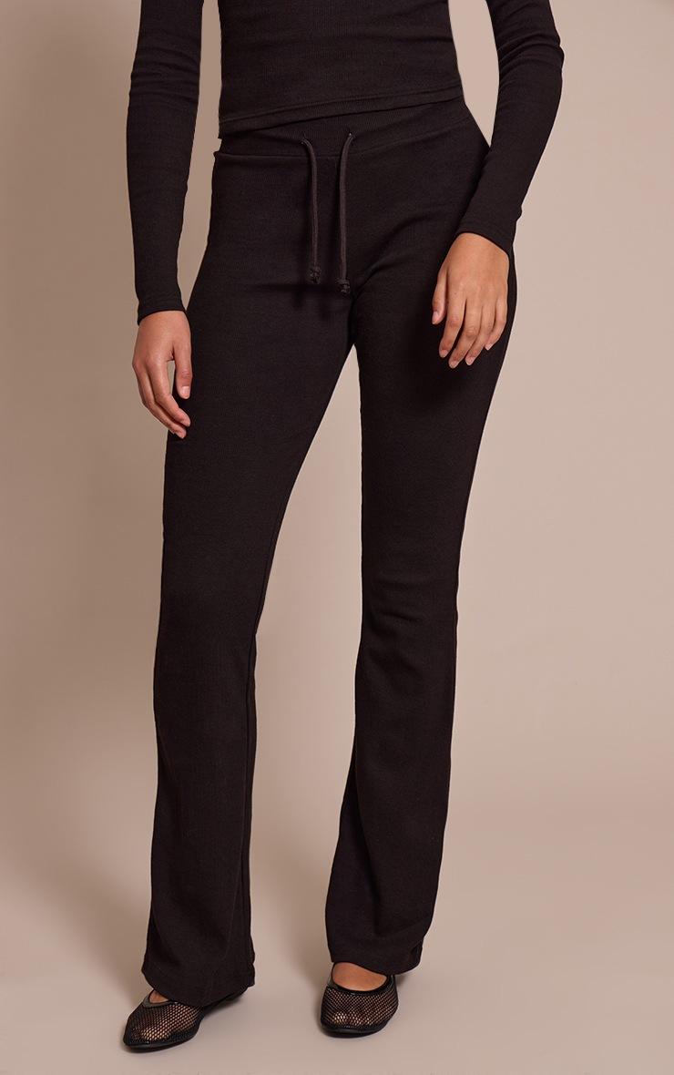 Pretty Little Thing Tall Black Drawstring Rib Flare Pants