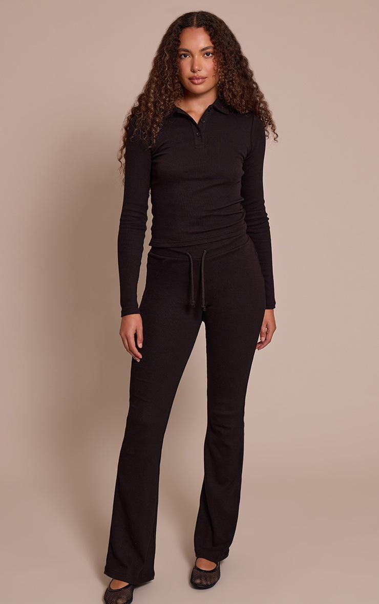 Pretty Little Thing Tall Black Drawstring Rib Flare Pants