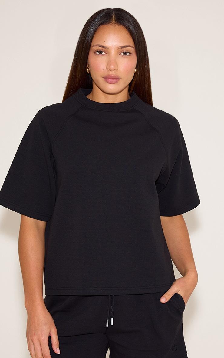 Pretty Little Thing Tall Black Embroidered Interlock Boxy Tee