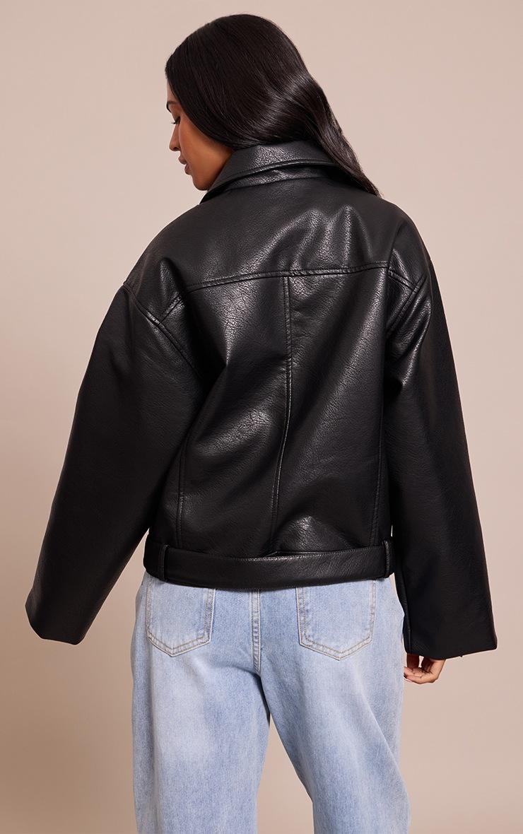 Pretty Little Thing Tall Black Faux Leather Oversized Biker Jacket