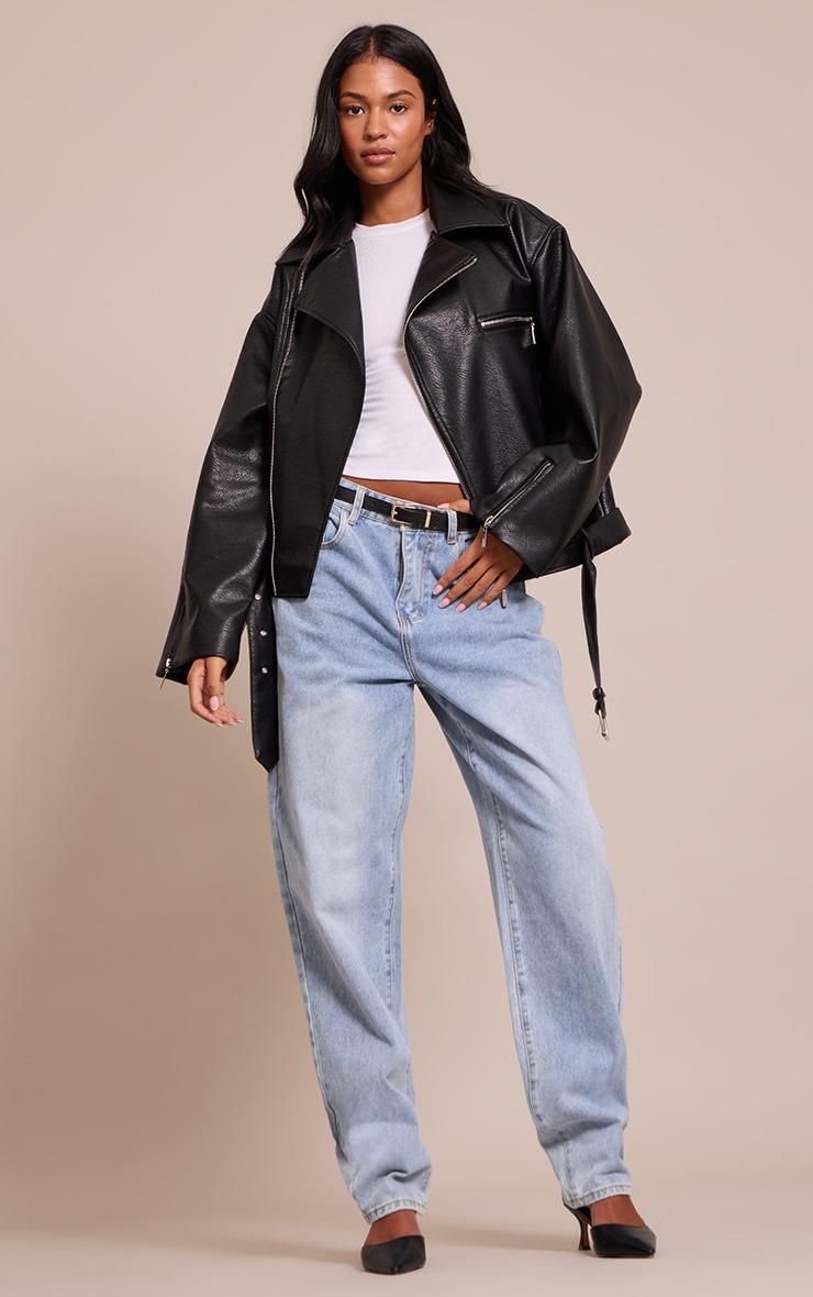 Pretty Little Thing Tall Black Faux Leather Oversized Biker Jacket