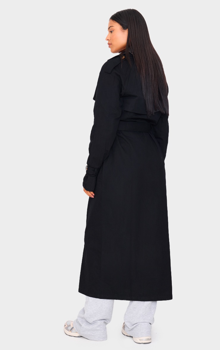 Pretty Little Thing Tall Black Panel Detail Belted Trench Coat