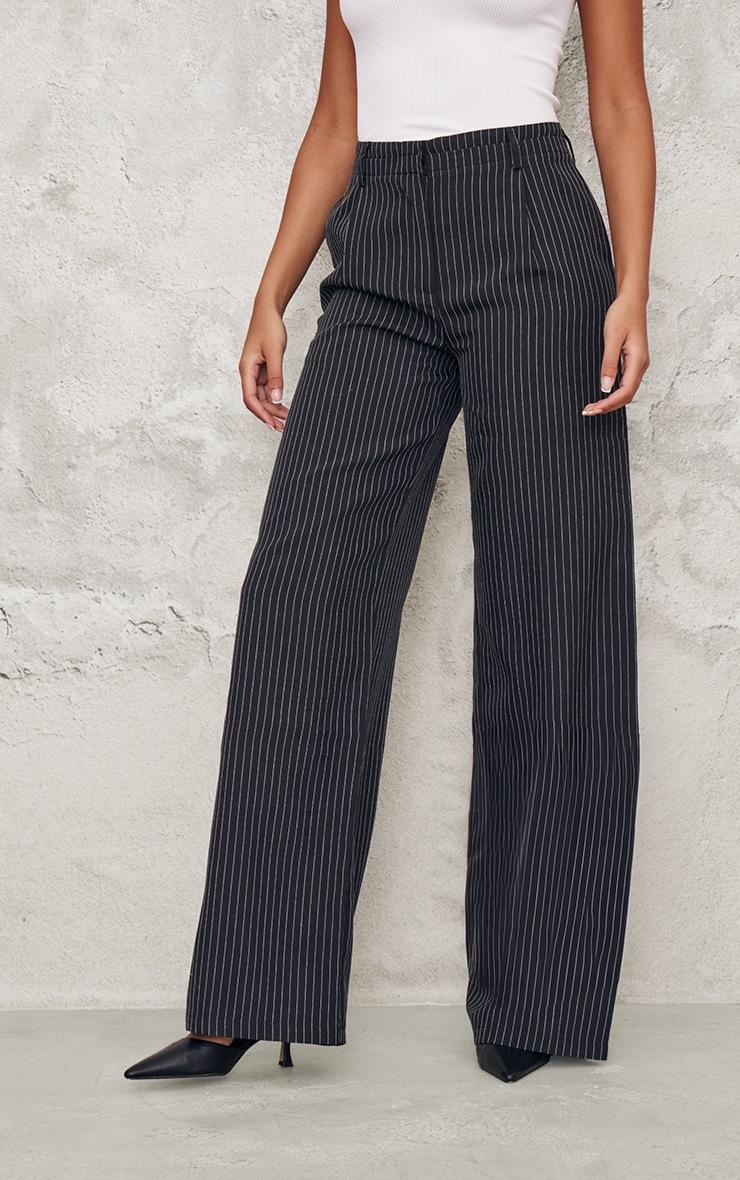 Pretty Little Thing Tall Black Pinstripe Tailored Wide Leg Pants