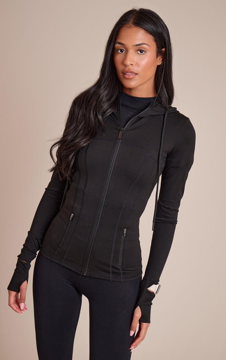 Pretty Little Thing Tall Black Sculpt Seam Detail Drawstring Gym Jacket