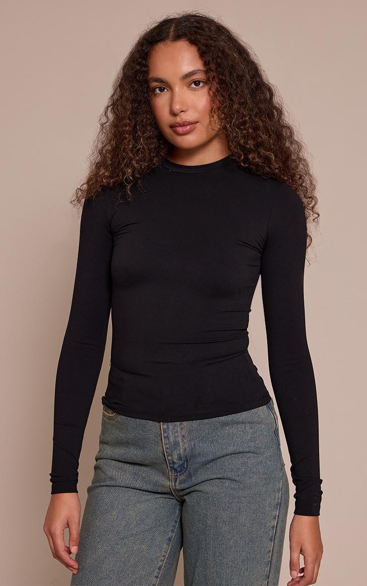 Pretty Little Thing Tall Black Snatched Sculpt Long Sleeve T Shirt