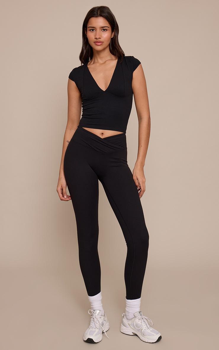 Pretty Little Thing Tall Black Snatched Sculpt Wrap Over Leggings