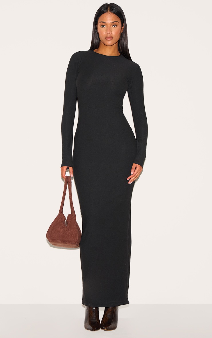 Pretty Little Thing Tall Black Soft Touch Long Sleeve Maxi Dress