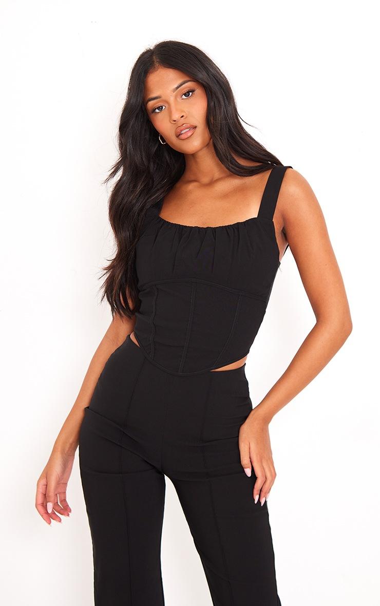 Pretty Little Thing Tall Black Stretch Woven Corset Top
