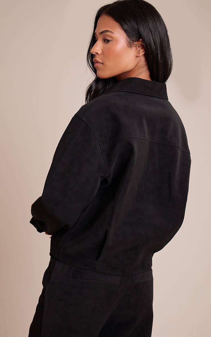 Pretty Little Thing Tall Black Washed Faux Leather Plunge Jacket
