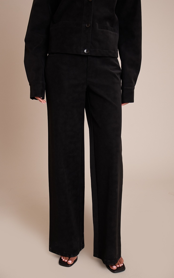 Pretty Little Thing Tall Black Washed Faux Leather Wide Leg Pants