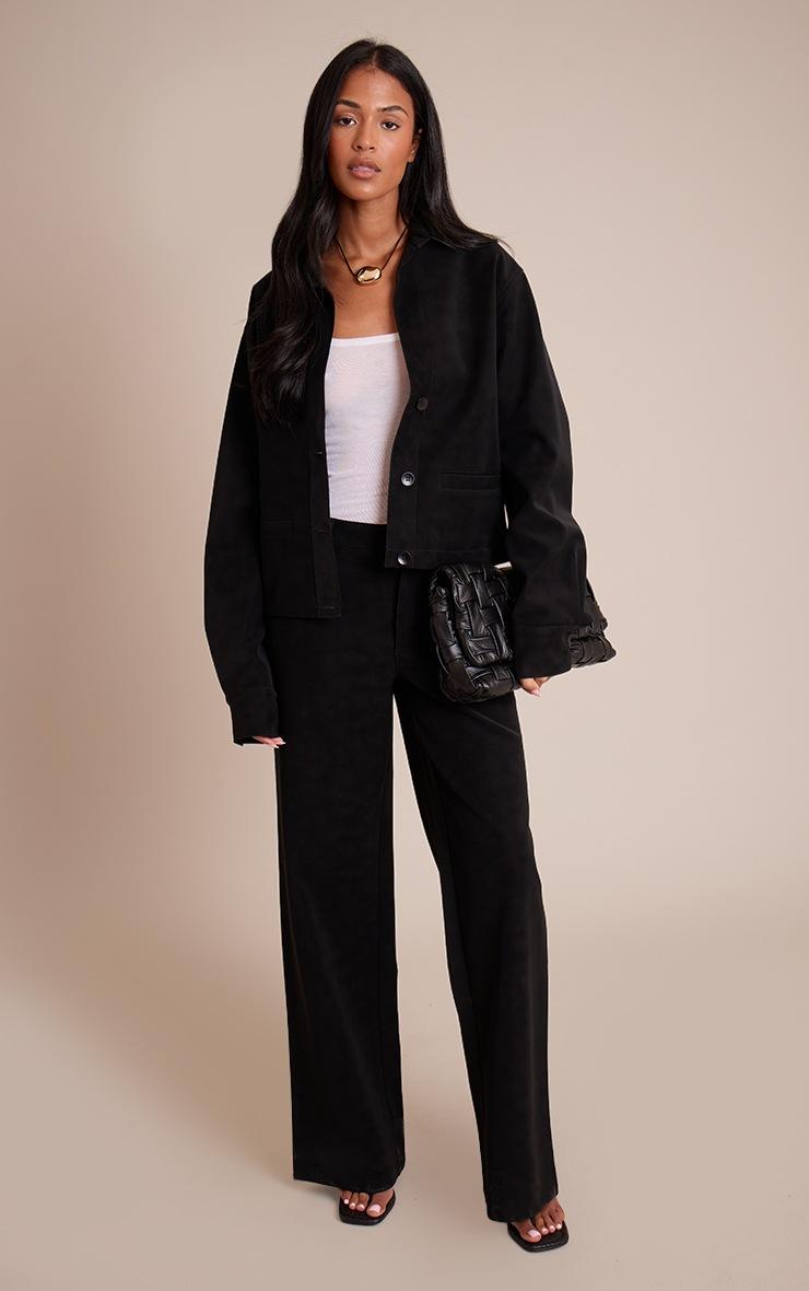 Pretty Little Thing Tall Black Washed Faux Leather Wide Leg Pants