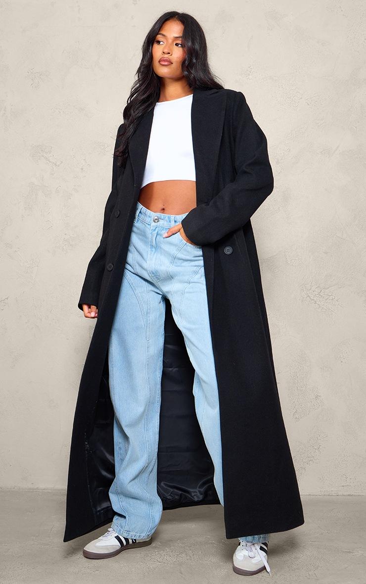 Pretty Little Thing Tall Black Wool Look Oversized Drop Shoulder Maxi Coat